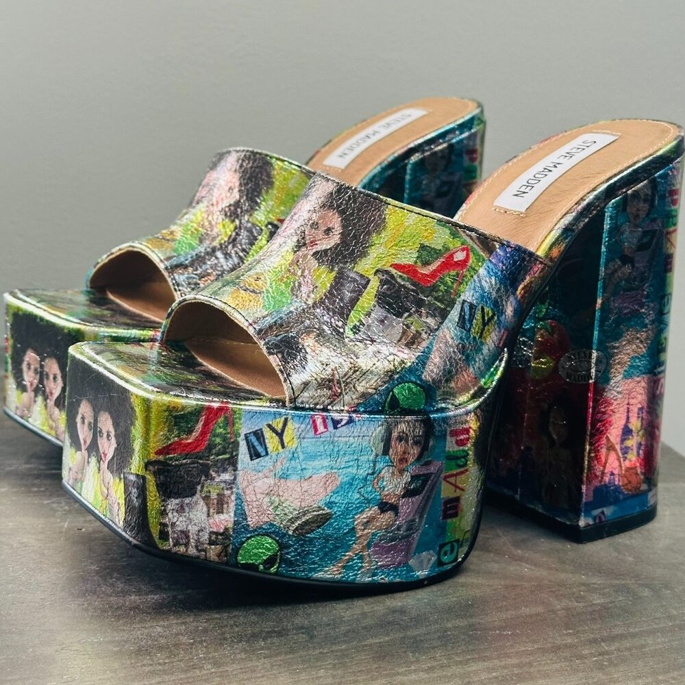 Steve Madden Trixie Platform Heels Silver Metallic Iridescent